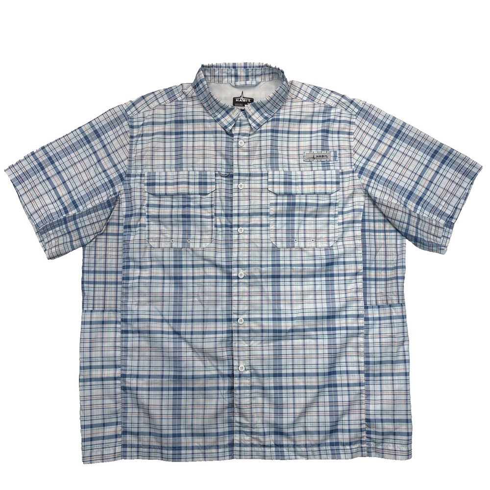 Habit Fishing Shirt Mens XL Vented UPF Baitfish Plaid Peach Blue Outdoor Guide